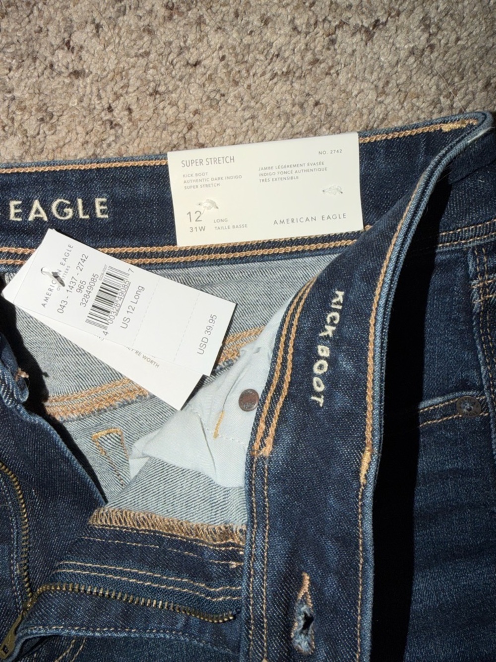 American Eagle Dark Indigo Kick Boot Super Stretch Jeans